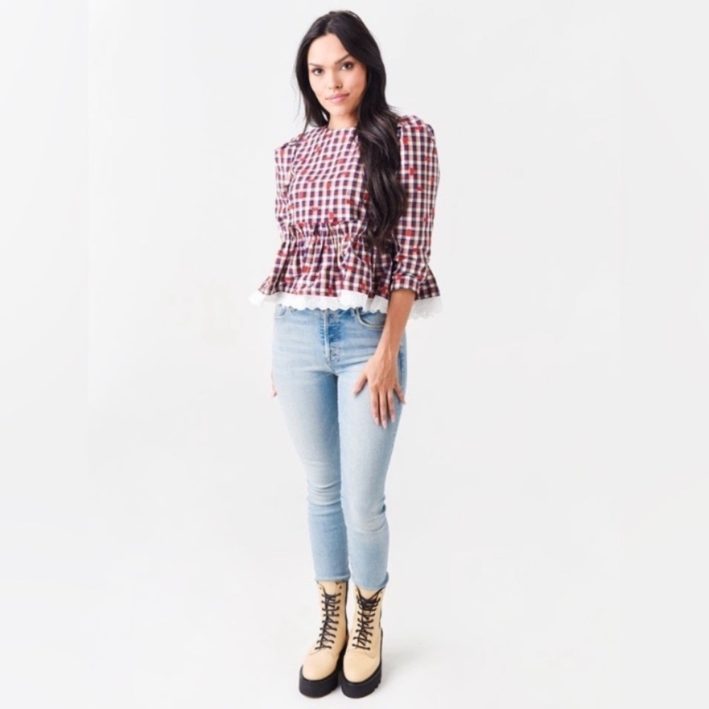 HUNTER BELL Delilah Top Odessa Check Plaid - Picture 2 of 14
